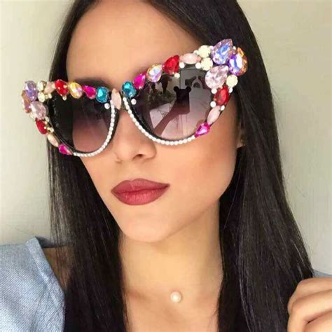 jeweled womens ovall sunglasses colorful handles